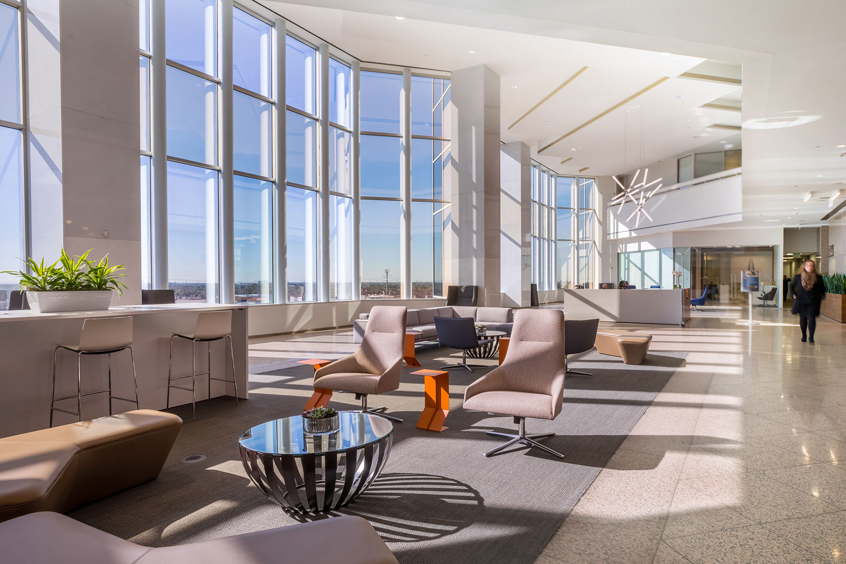 the Lobby of a modern office building by an architectural photographer in the gulf coast