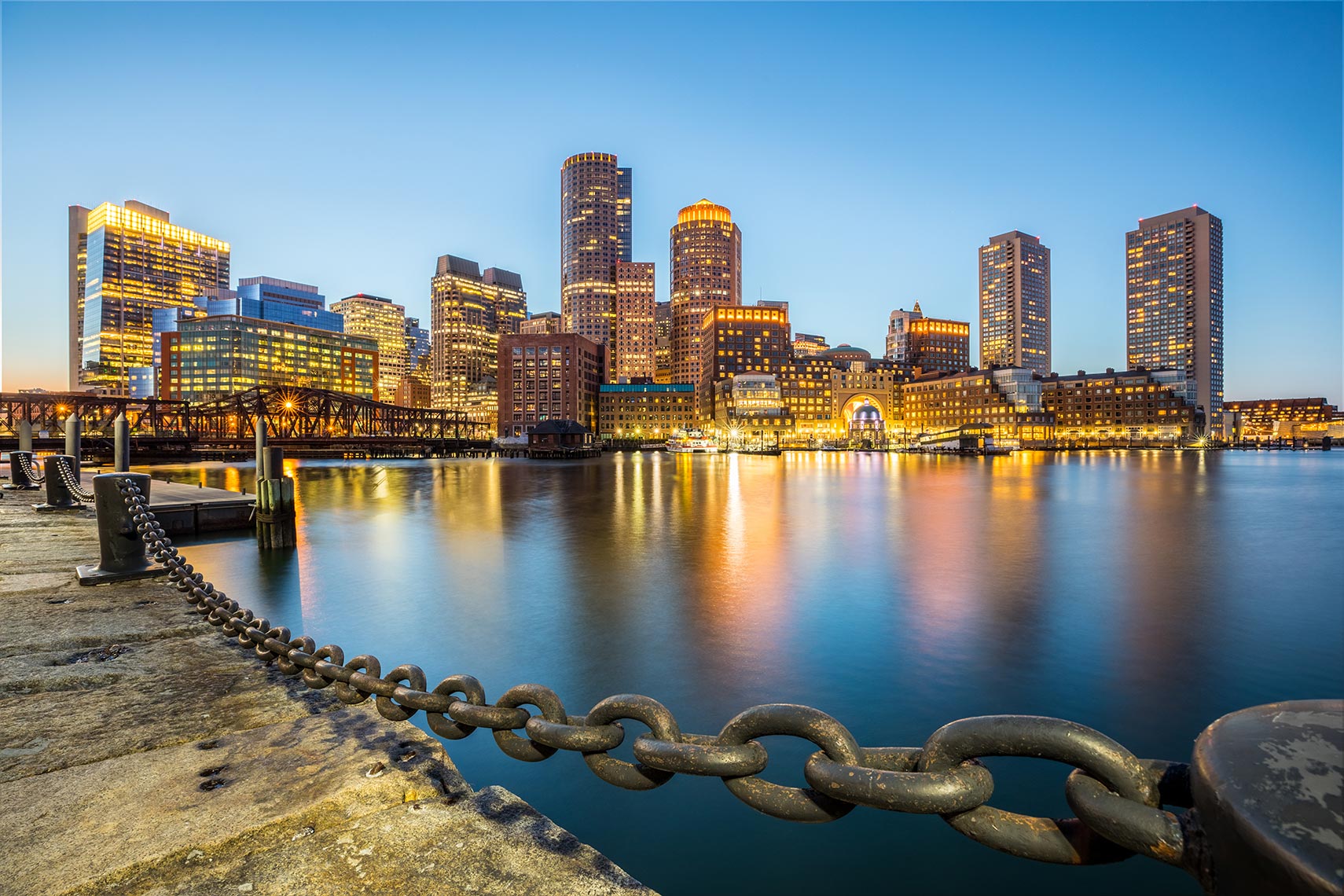Skyline of Boston at night by Houston Travel Photographer Shannon O
