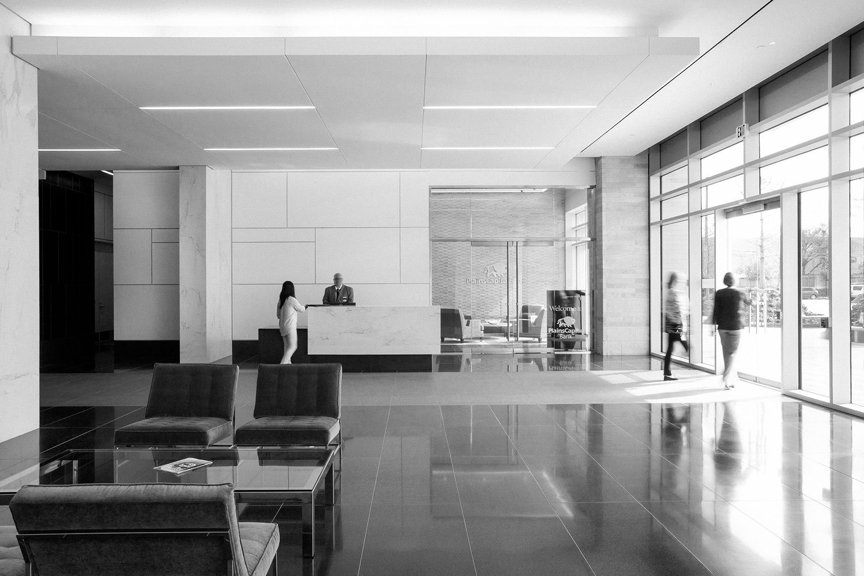 an example of the best architectural photography of a corporate lobby by a commercial photographer in Houston